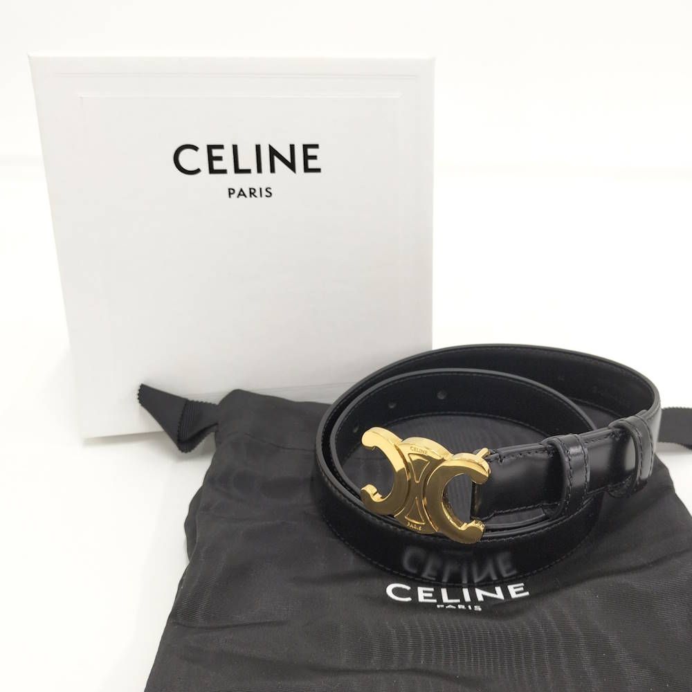 Celine Belt Triomphe Gold Leather Black
