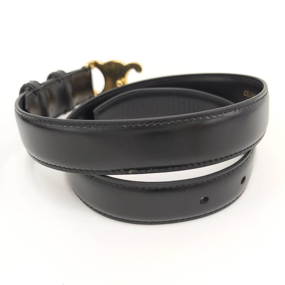 Celine Belt Triomphe Gold Leather Black