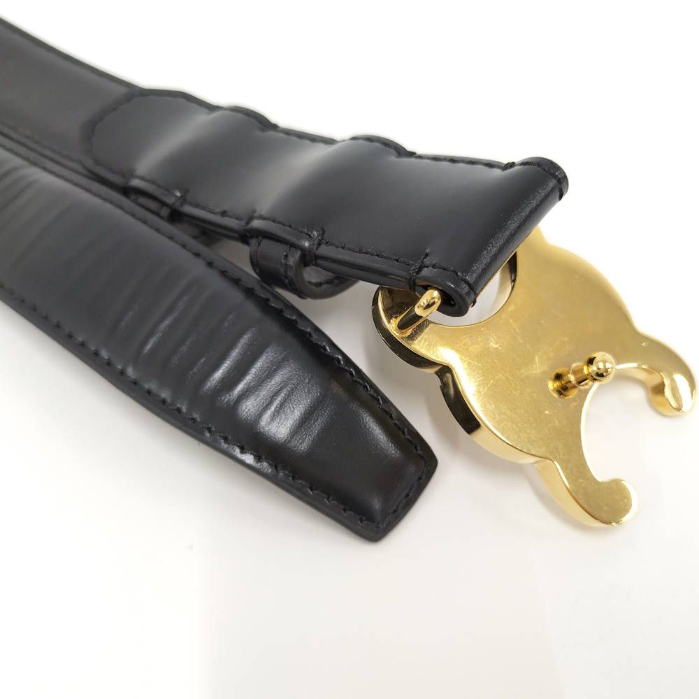 Celine Belt Triomphe Gold Leather Black