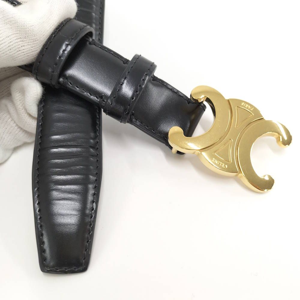 Celine Belt Triomphe Gold Leather Black