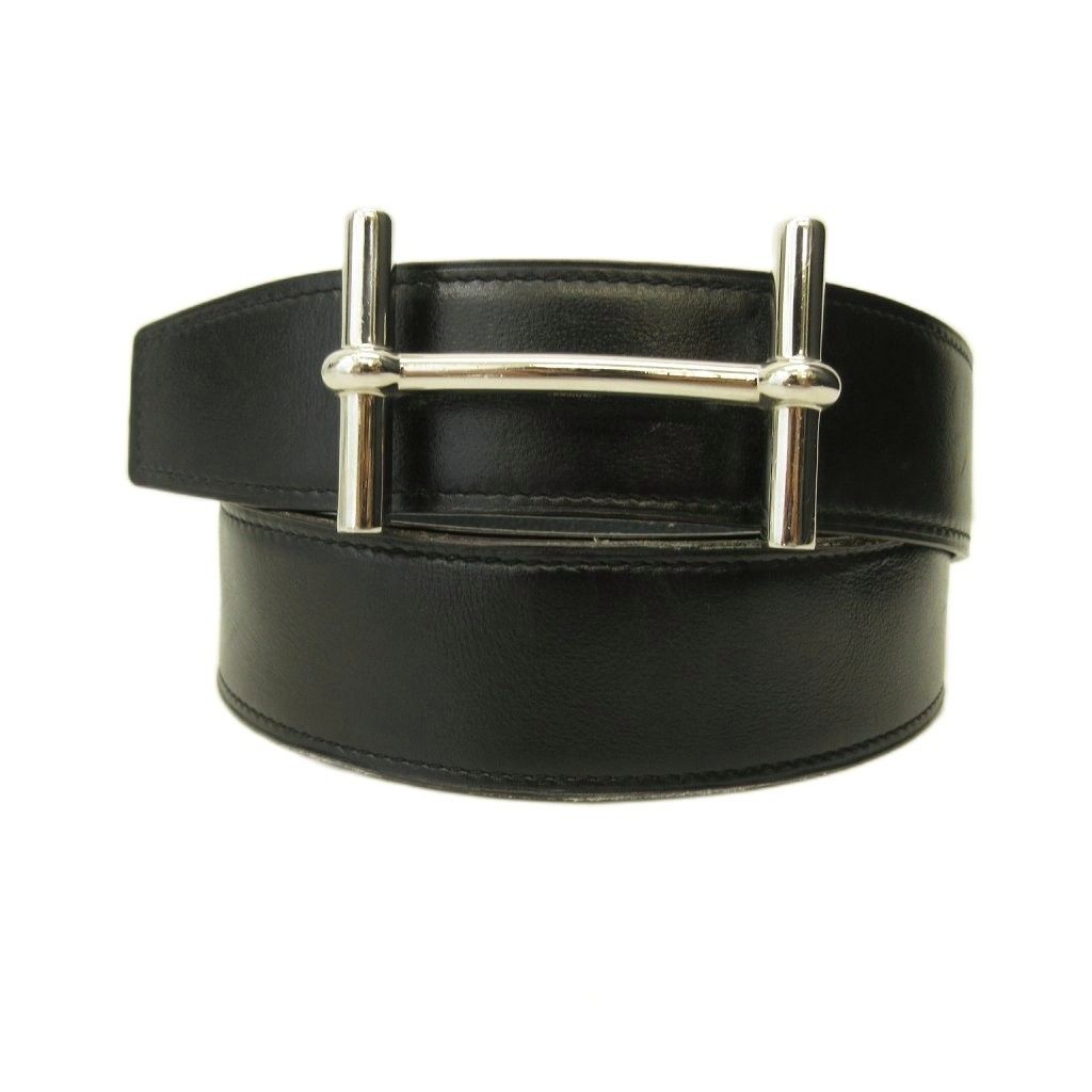 Hermes D'ancre Belt Reversible Leather Black Green