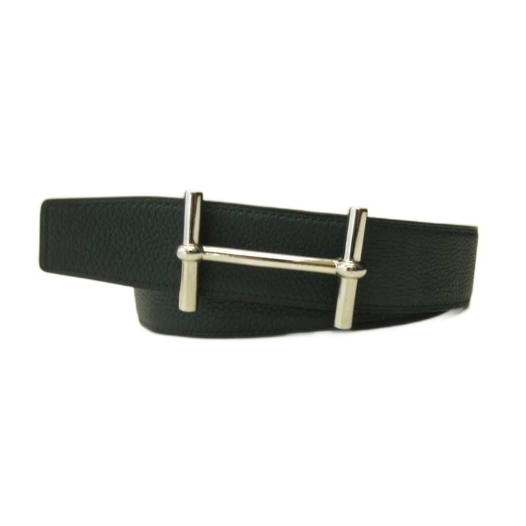 Hermes D'ancre Belt Reversible Leather Black Green