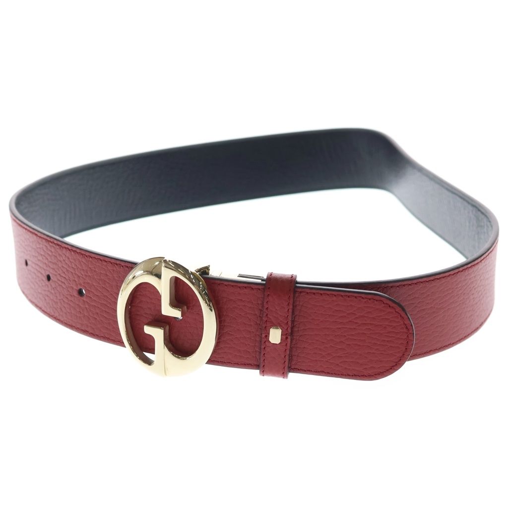 Gucci GG Buckle Reversible Leather Belt Gold Black