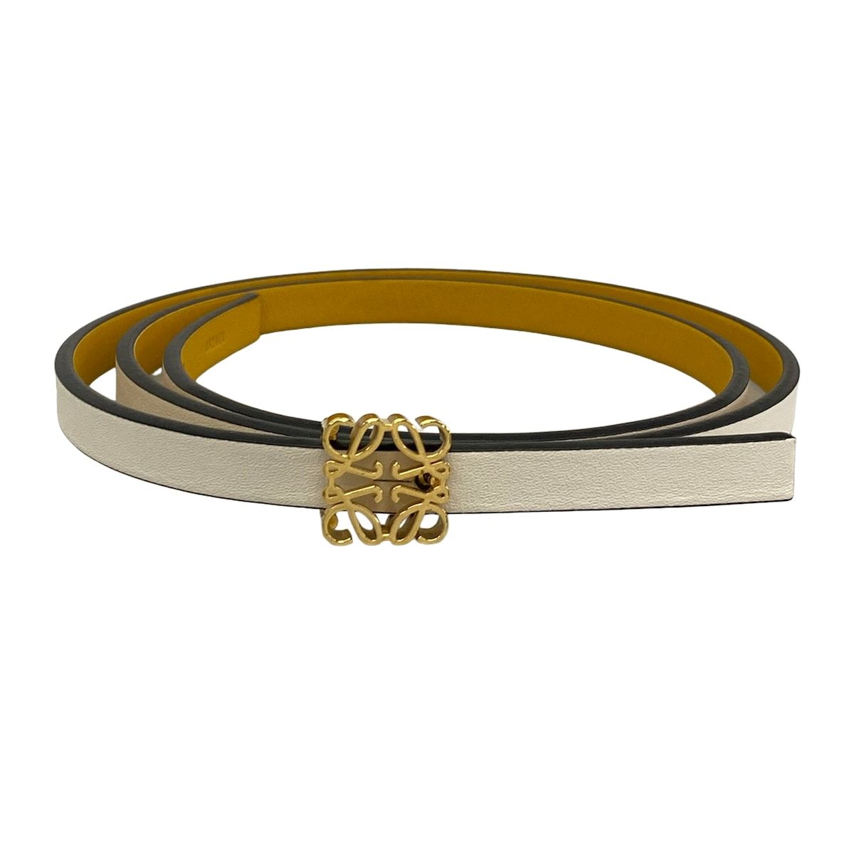 Loewe Belt White Dark Yellow Gold Reversible Anagram Leather