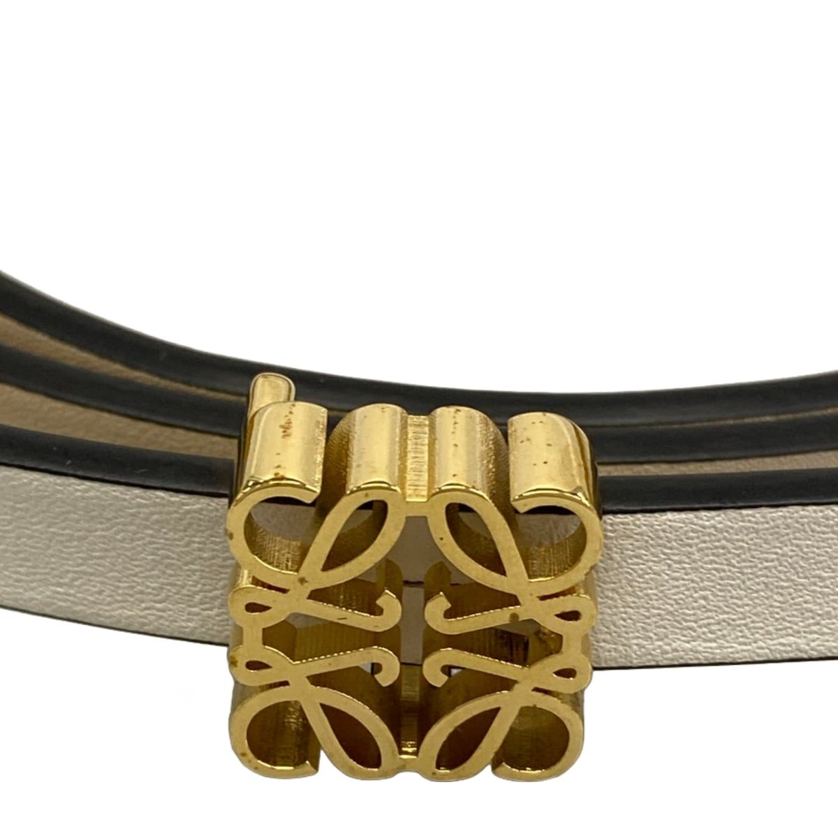Loewe Belt White Dark Yellow Gold Reversible Anagram Leather