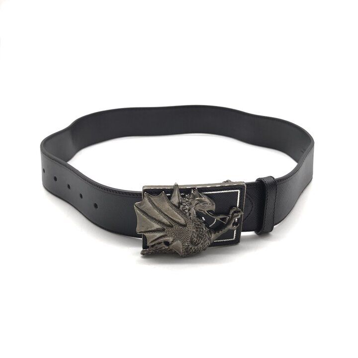 Prada Dragon Saffiano Leather Belt Animal Black Silver Bag Included