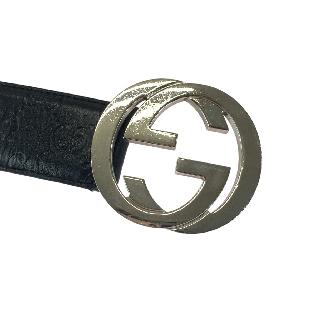 Gucci Guccissima Interlocking 85 Black Silver Leather Belt Buckle