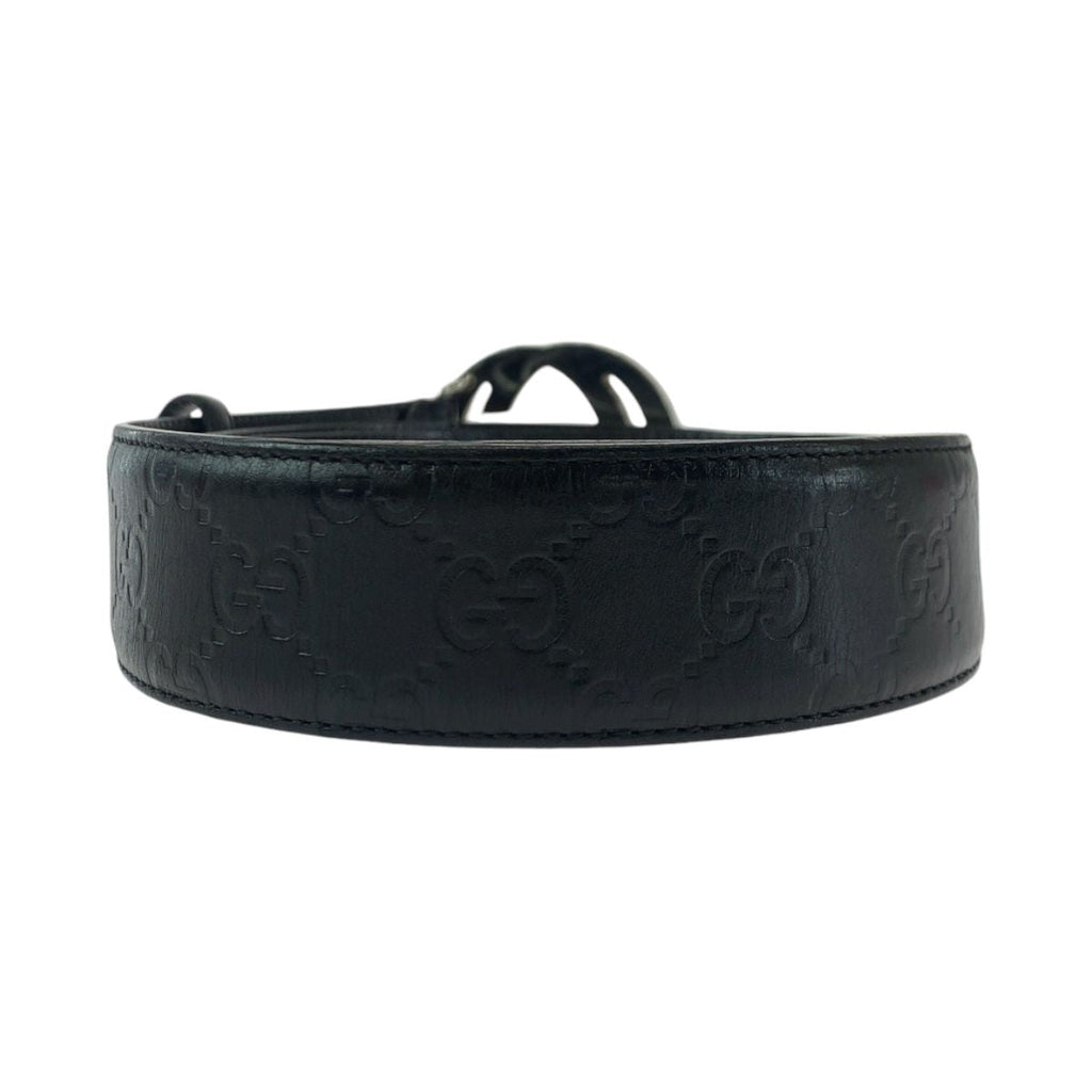Gucci Guccissima Interlocking 85 Black Silver Leather Belt Buckle