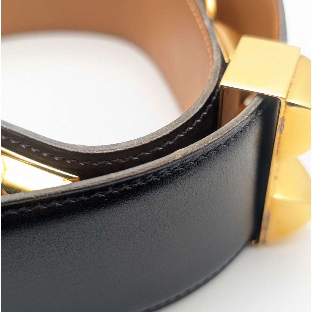 Hermes Collier de Chien Leather Black Belt Gold Medallion