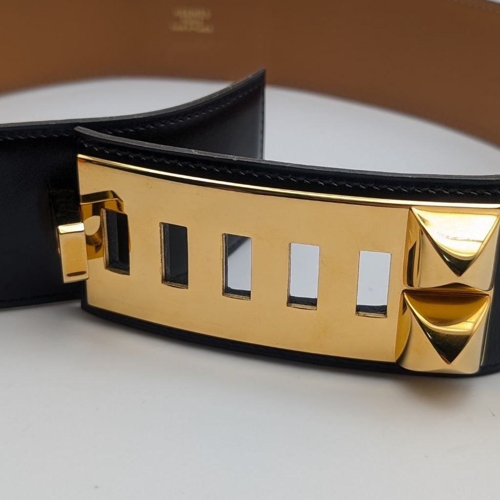 Hermes Collier de Chien Leather Black Belt Gold Medallion