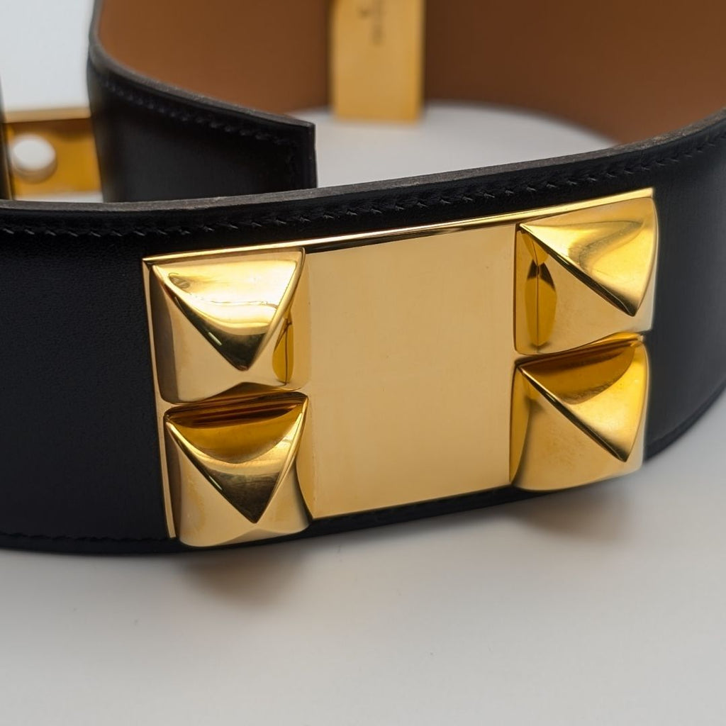 Hermes Collier de Chien Leather Black Belt Gold Medallion