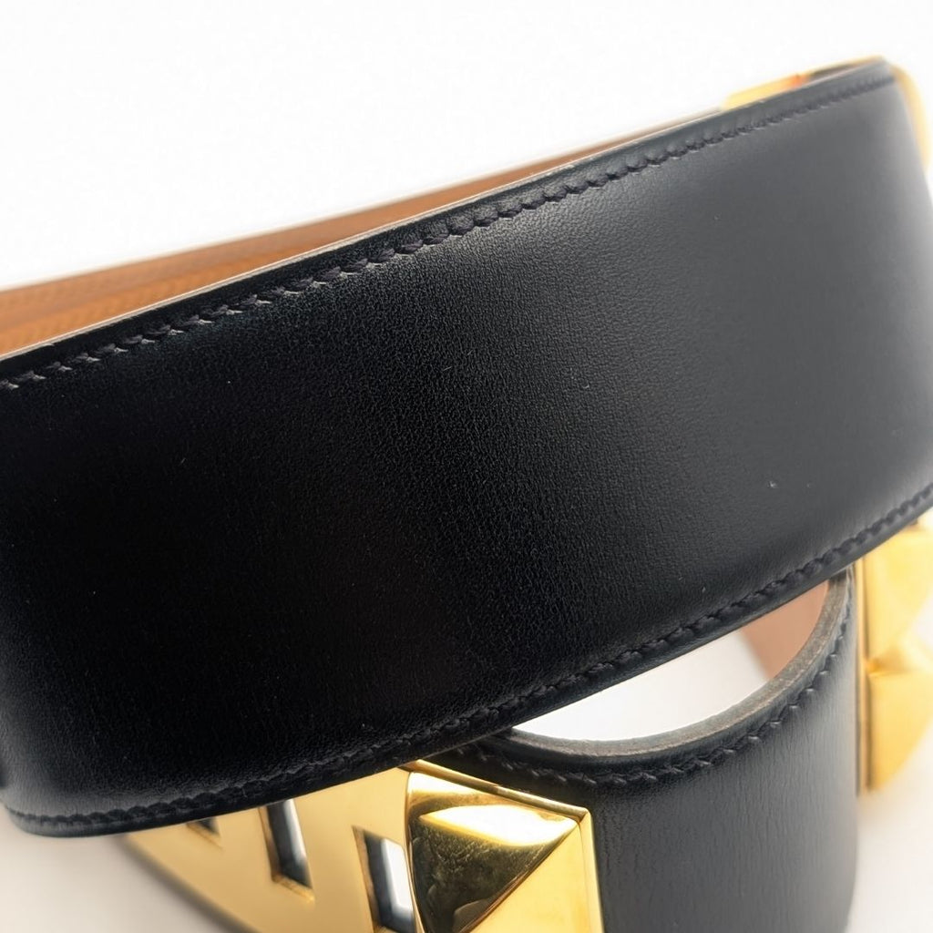 Hermes Collier de Chien Leather Black Belt Gold Medallion
