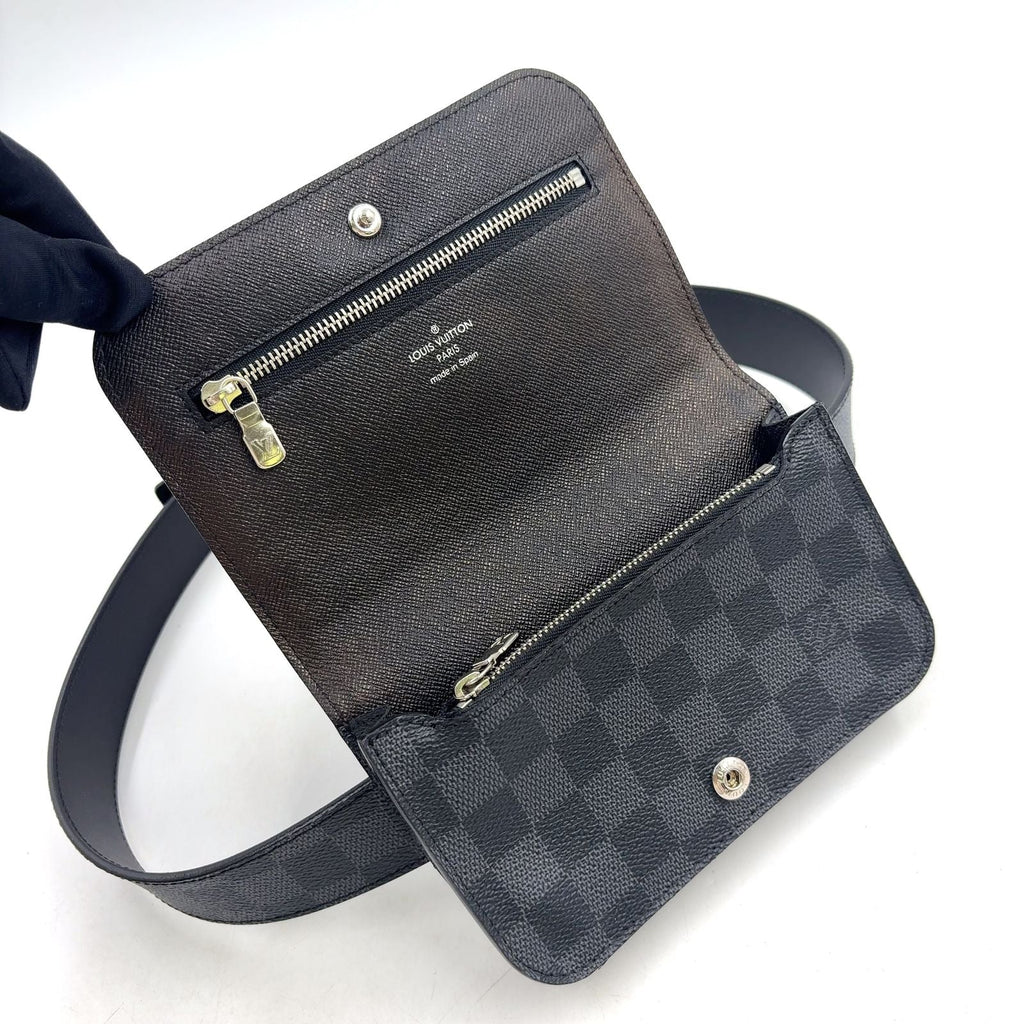 Louis Vuitton Ceinture Pochette Homme Damier Graphite Leather Black Belt Bag