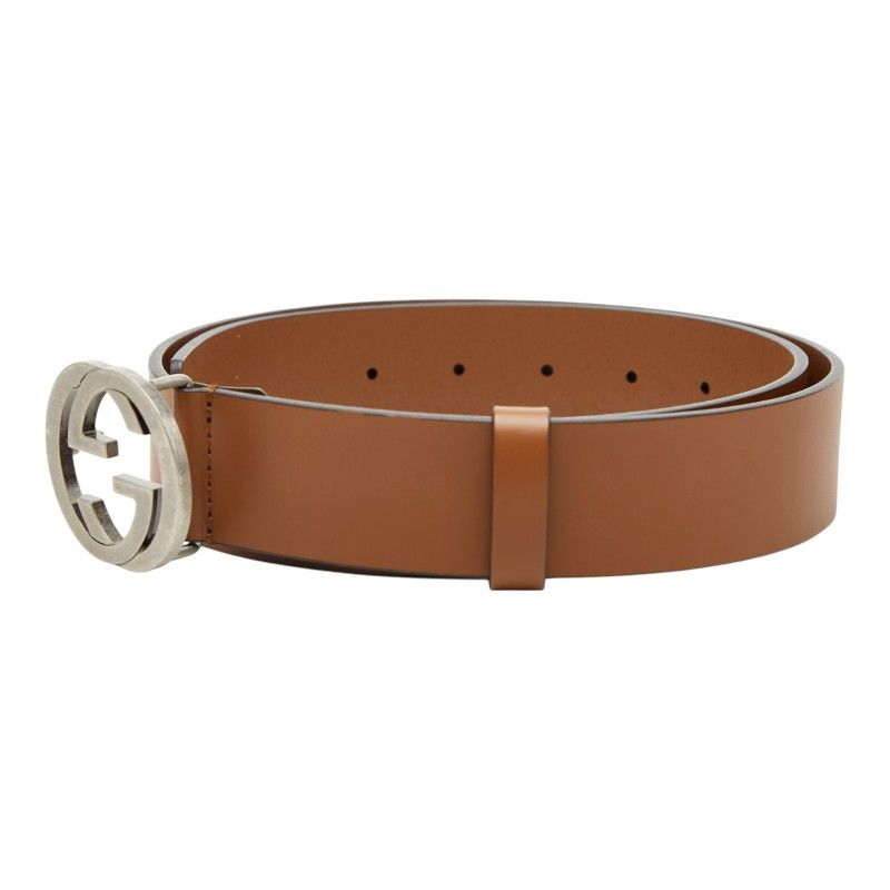 Gucci Interlocking Belt 85 34 GG Buckle Brown Leather