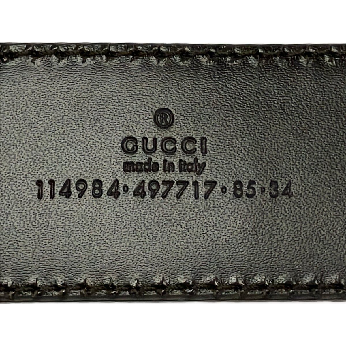 Gucci Belt 85 34 Dark Brown Silver Interlocking Guccissima Line Leather
