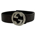 Gucci Belt 85 34 Dark Brown Silver Interlocking Guccissima Line Leather