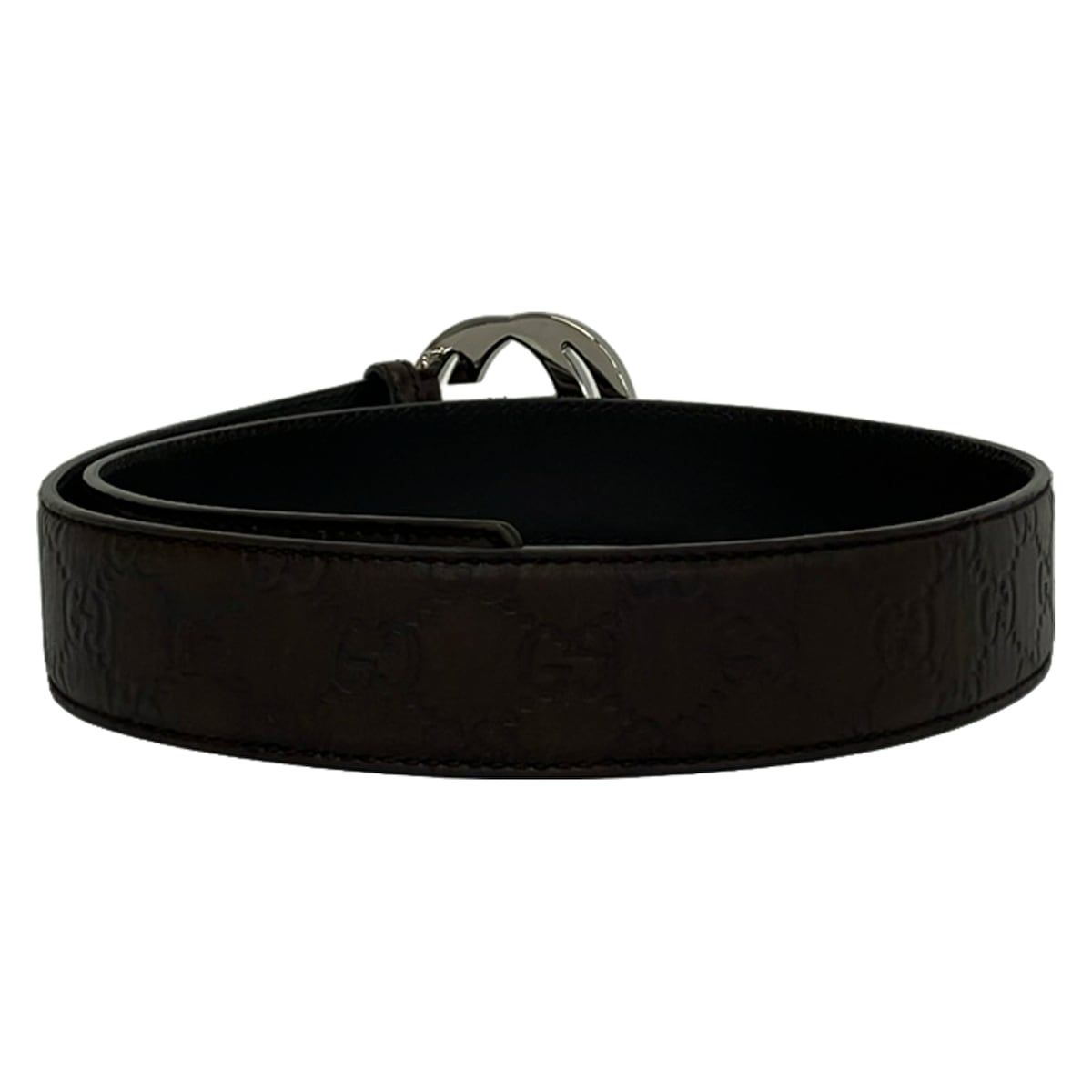 Gucci Belt 85 34 Dark Brown Silver Interlocking Guccissima Line Leather