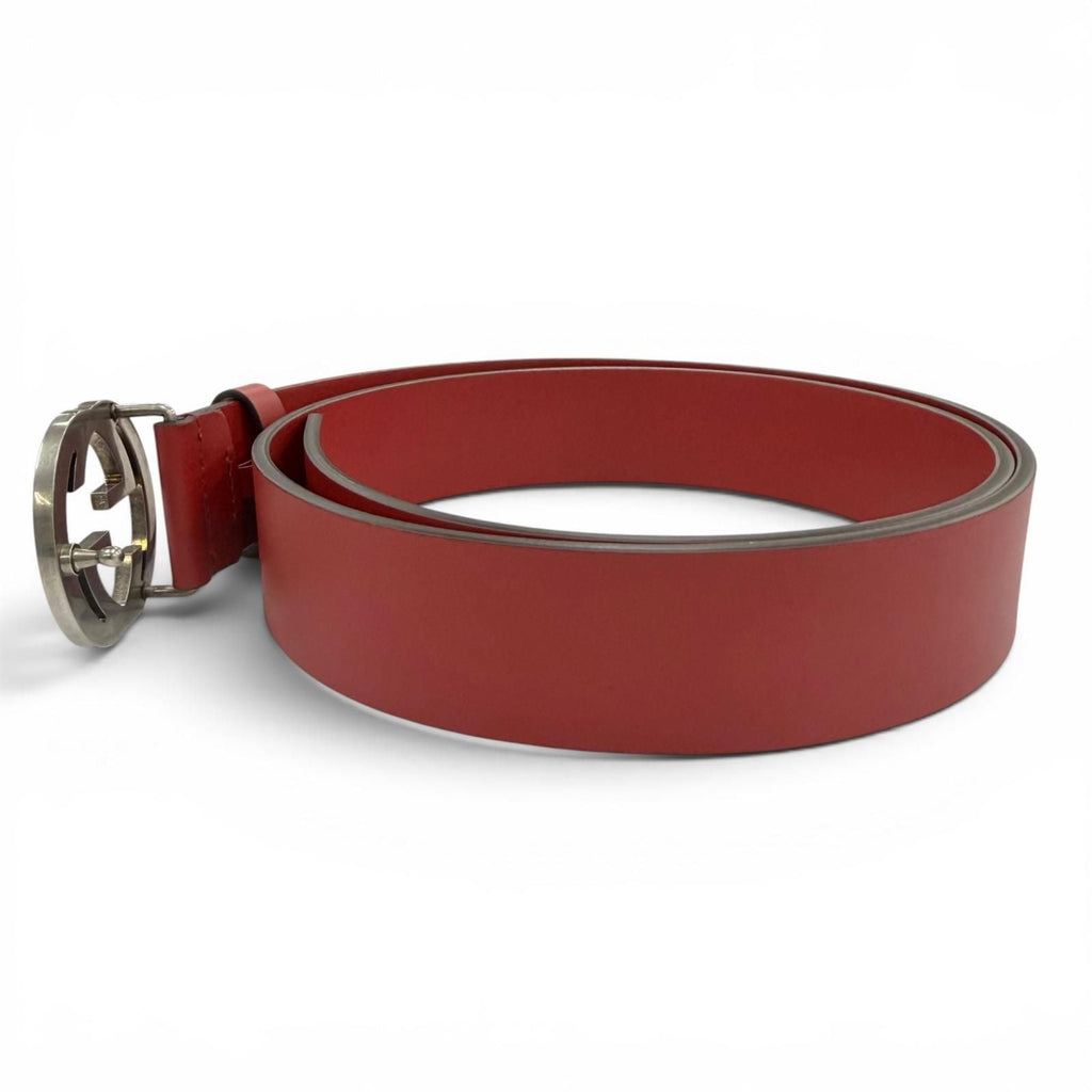 Gucci Interlocking Leather Belt Red Silver