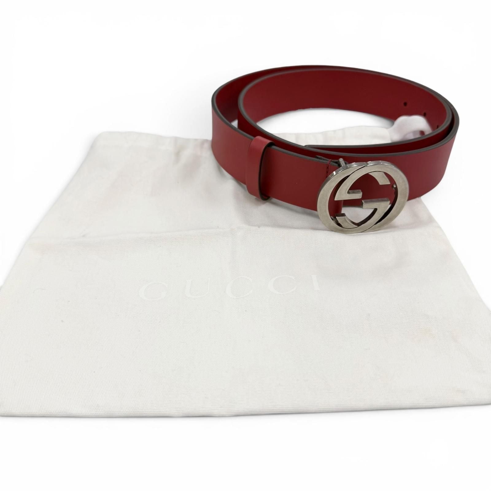 Gucci Interlocking Leather Belt Red Silver