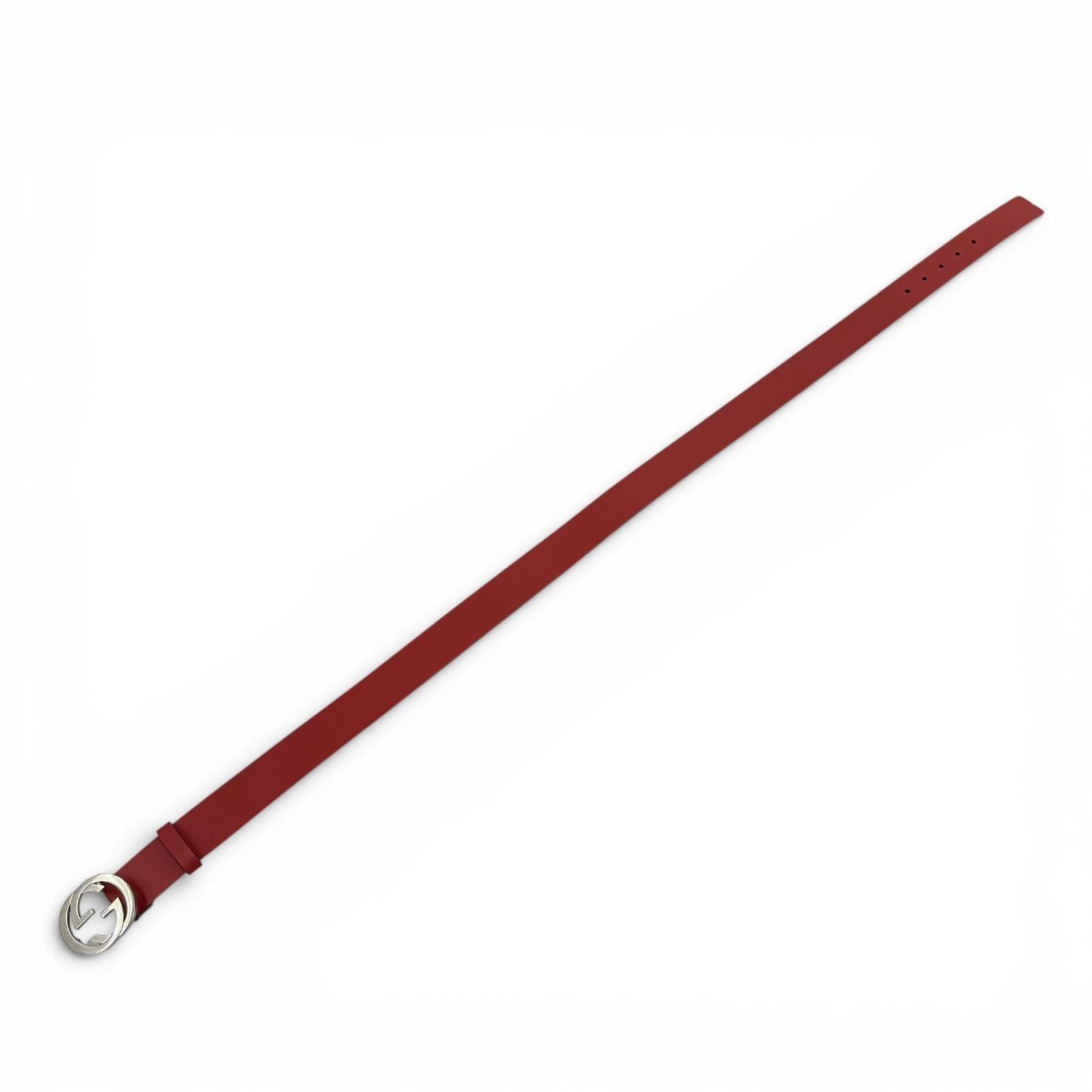 Gucci Interlocking Leather Belt Red Silver