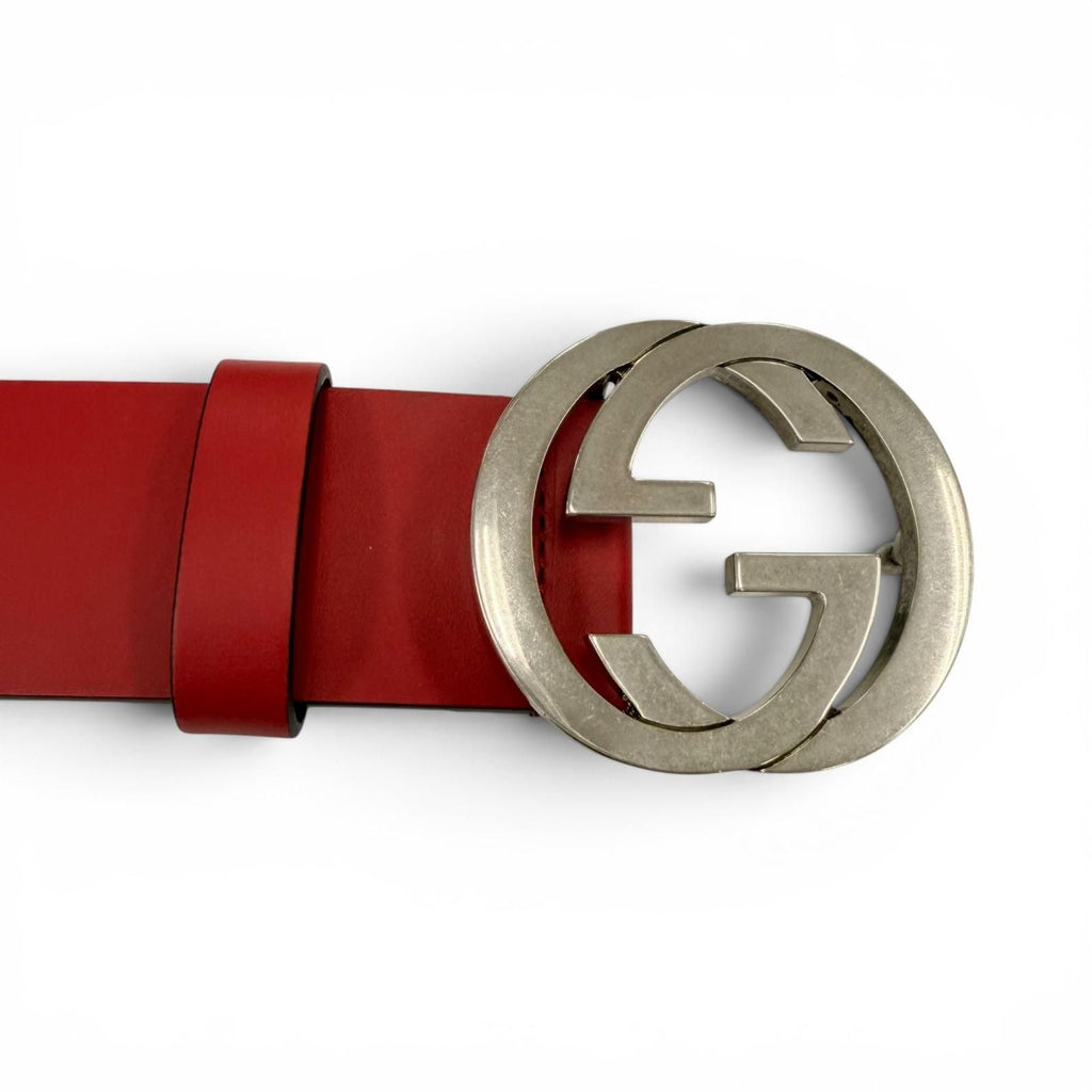 Gucci Interlocking Leather Belt Red Silver