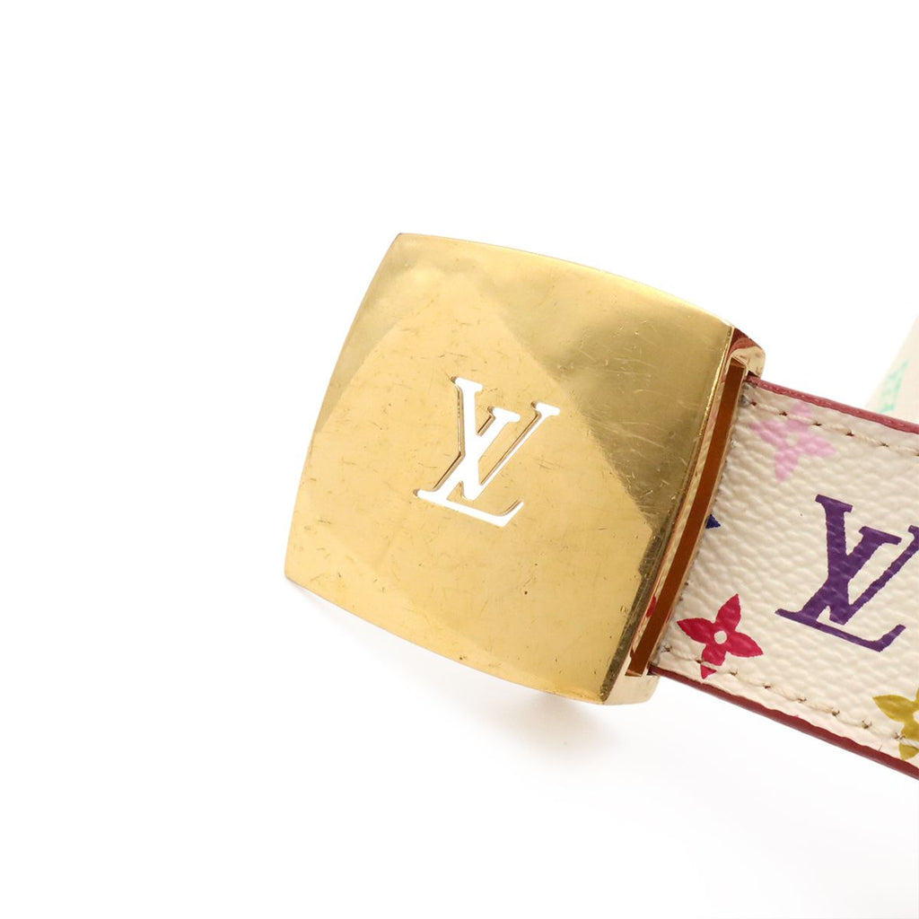 Louis Vuitton Monogram Multicolor Ceinture Carre Belt Leather Blanc White 80