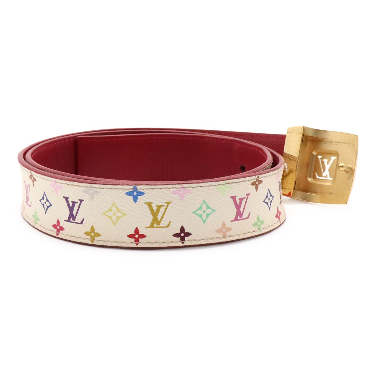 Louis Vuitton Monogram Multicolor Ceinture Carre Belt Leather Blanc White 80
