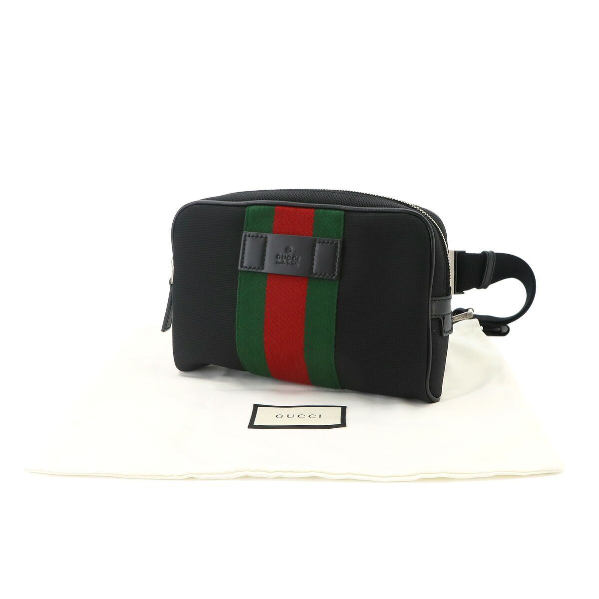 Gucci Sherry Line Belt Bag Canvas Leather Black Silver