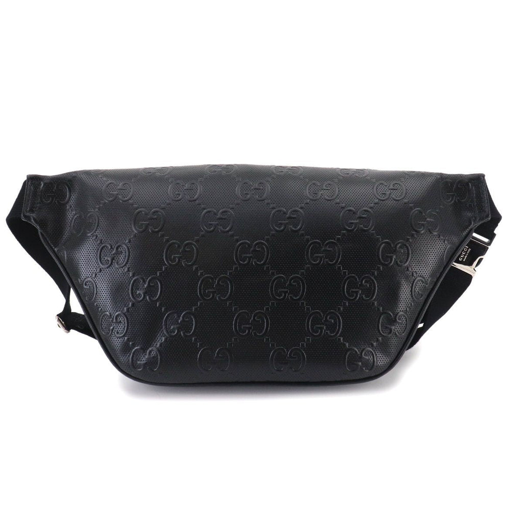 Gucci GG Embossed Belt Bag Leather Black Silver