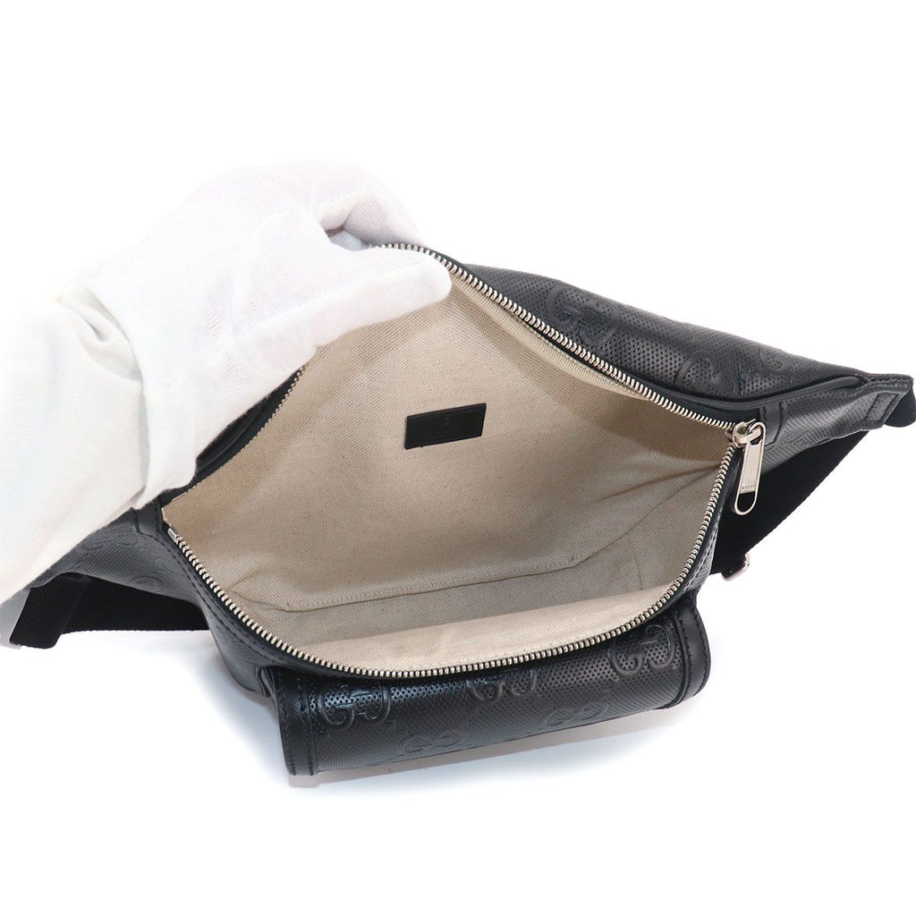 Gucci GG Embossed Belt Bag Leather Black Silver