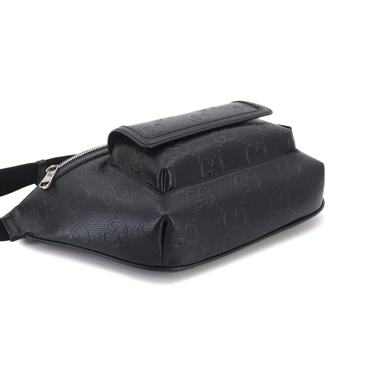 Gucci GG Embossed Belt Bag Leather Black Silver