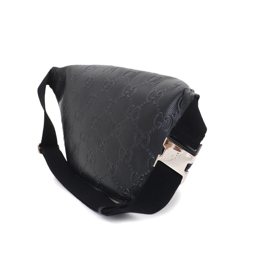 Gucci GG Embossed Belt Bag Leather Black Silver