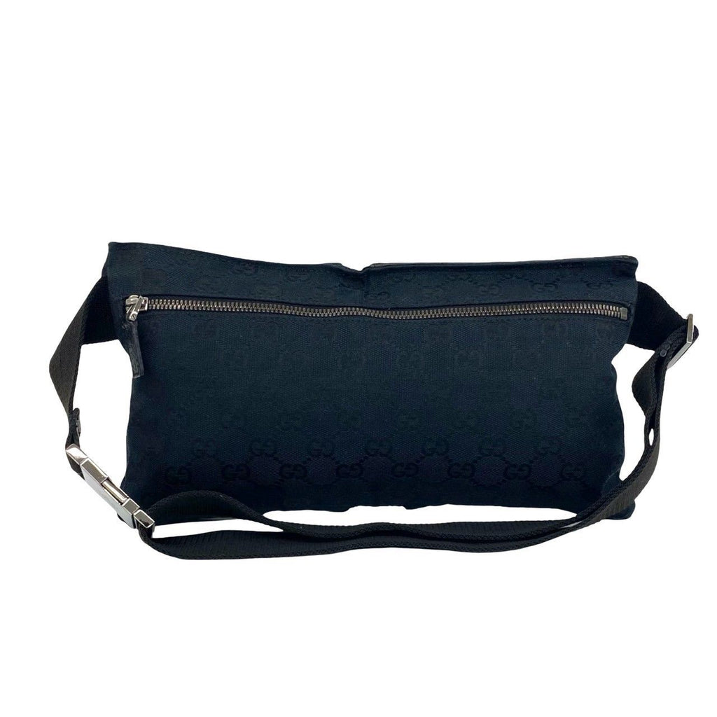 Gucci GG All Over Pattern Canvas Leather Belt Bag Waist Pouch Black