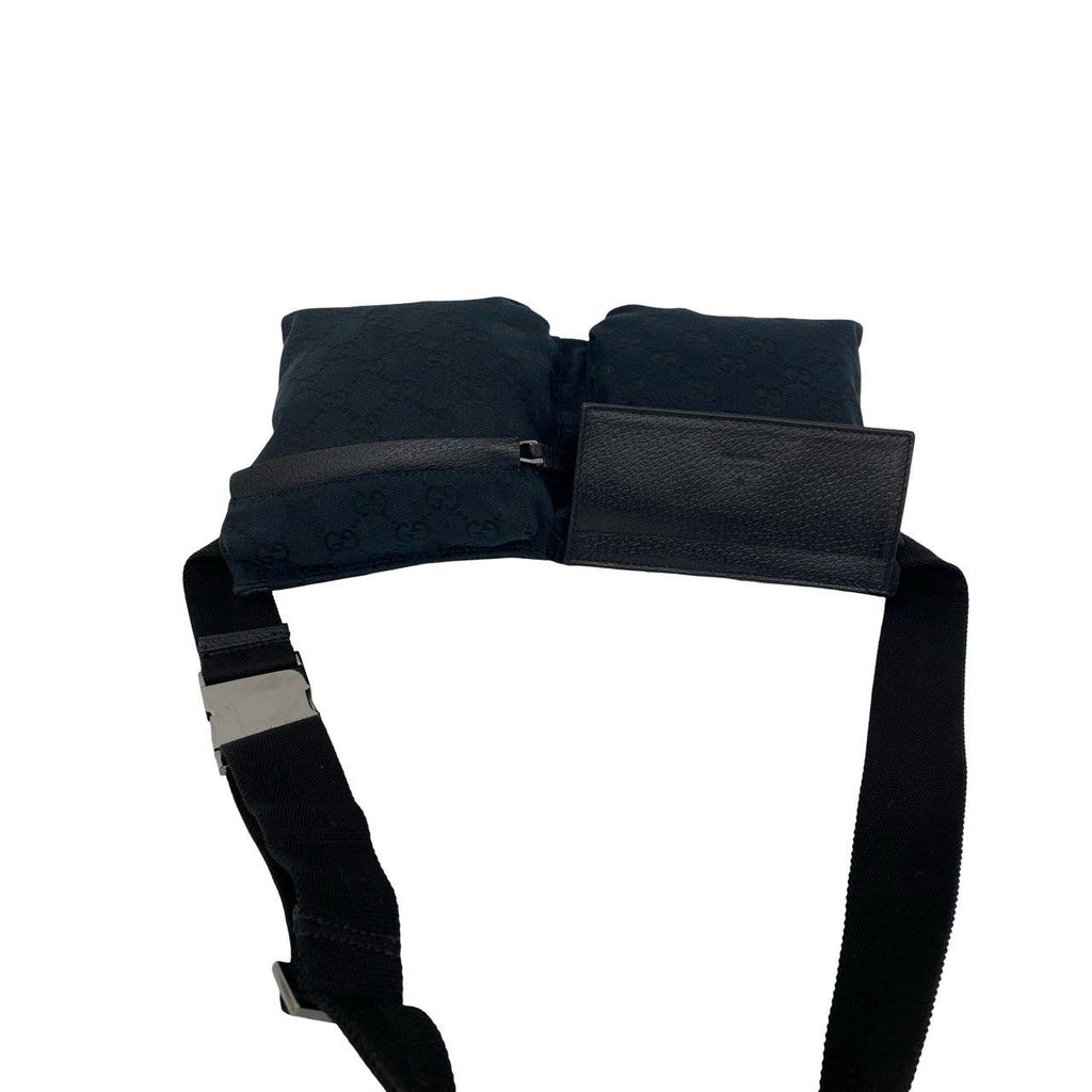 Gucci GG All Over Pattern Canvas Leather Belt Bag Waist Pouch Black