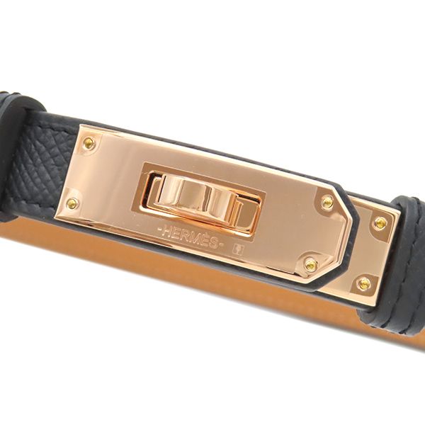 Hermes Belt Kelly 18 Veau Epsom Black Rose Gold New Turnlock Slide Adjustment