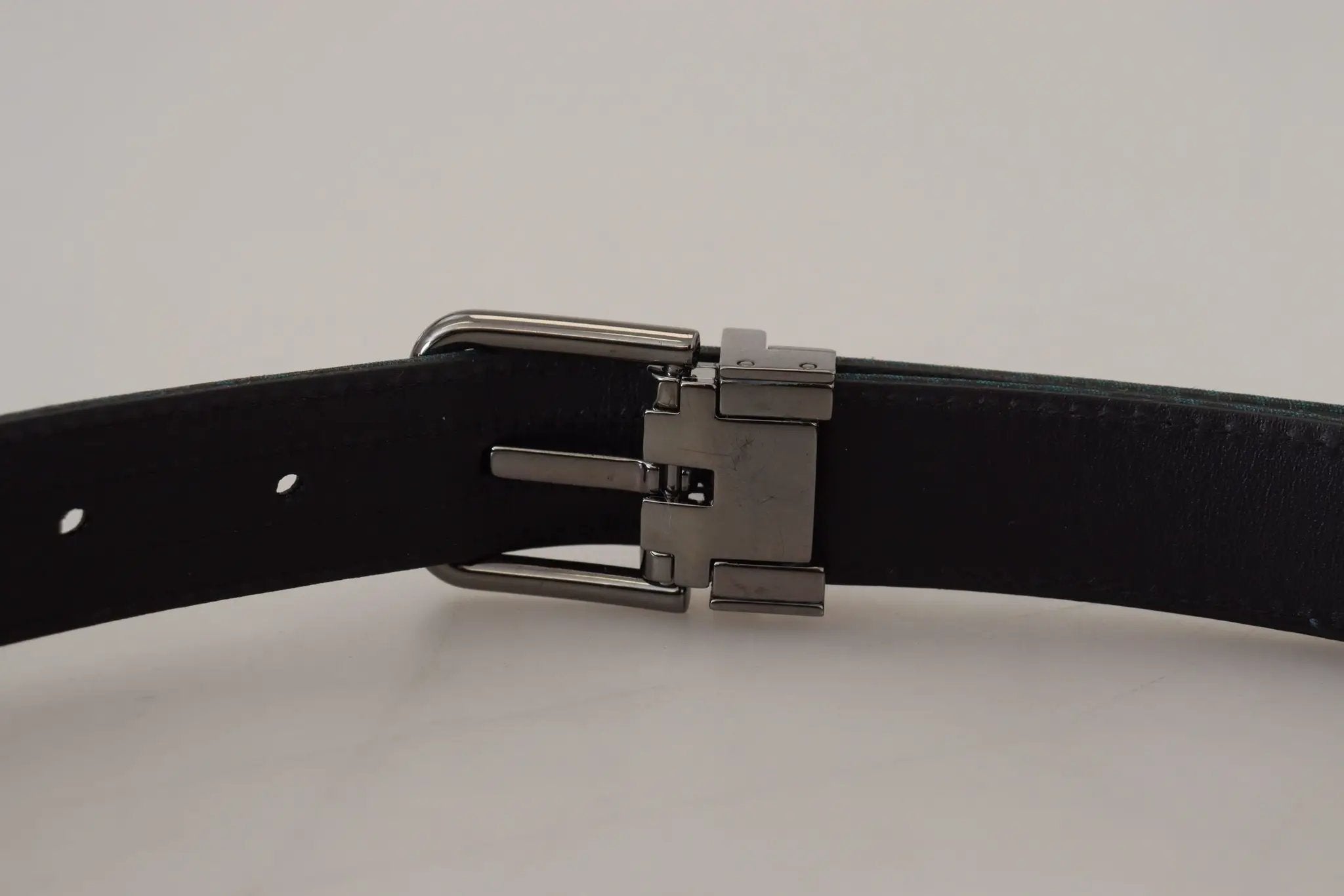 Dolce & Gabbana Blue Jacquard Moire Silver Metal Belt Men