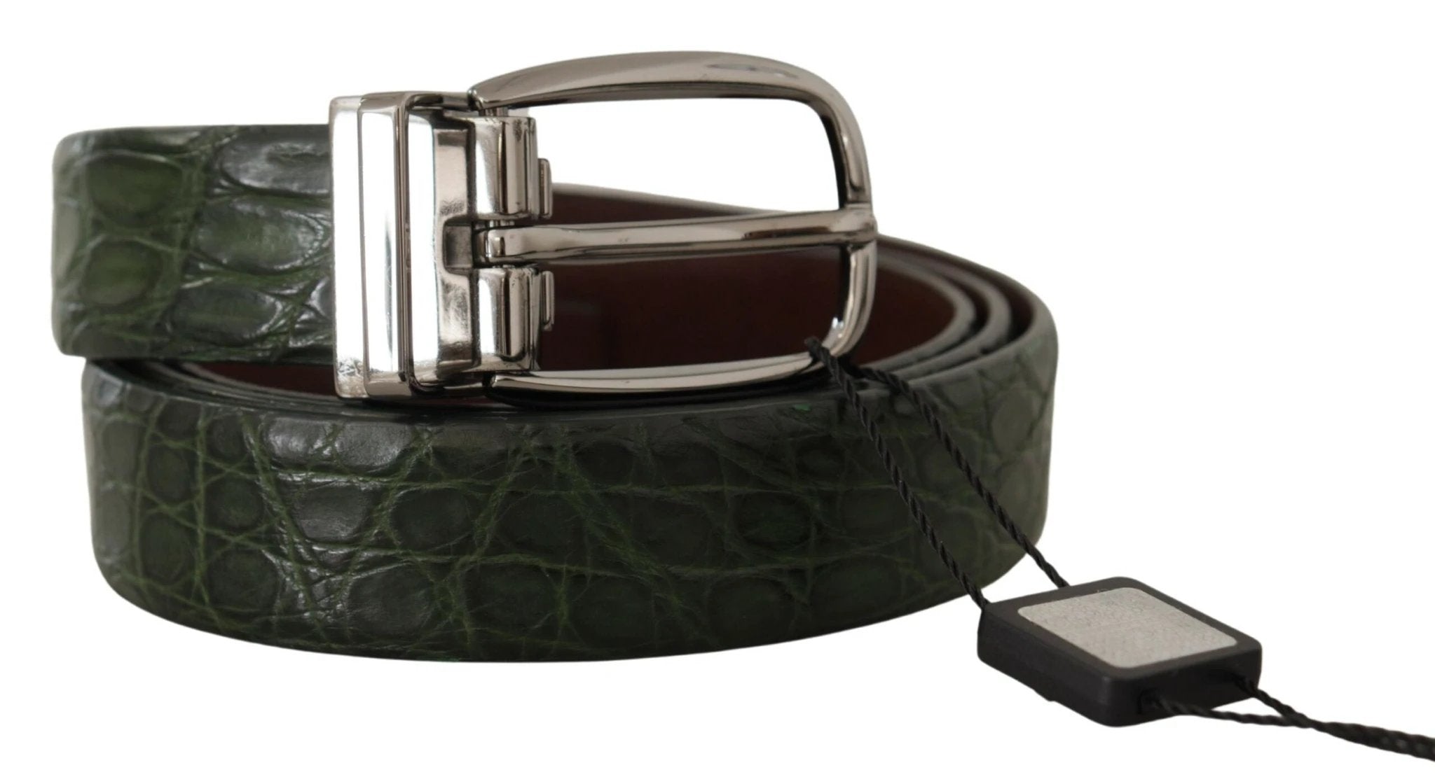 Dolce & Gabbana Green Exotic Leather Silver Buckle Belt