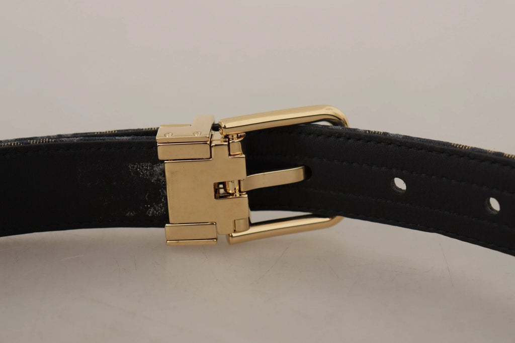 Dolce & Gabbana Navy Blue Jacquard Gold Tone Logo Metal Buckle Belt