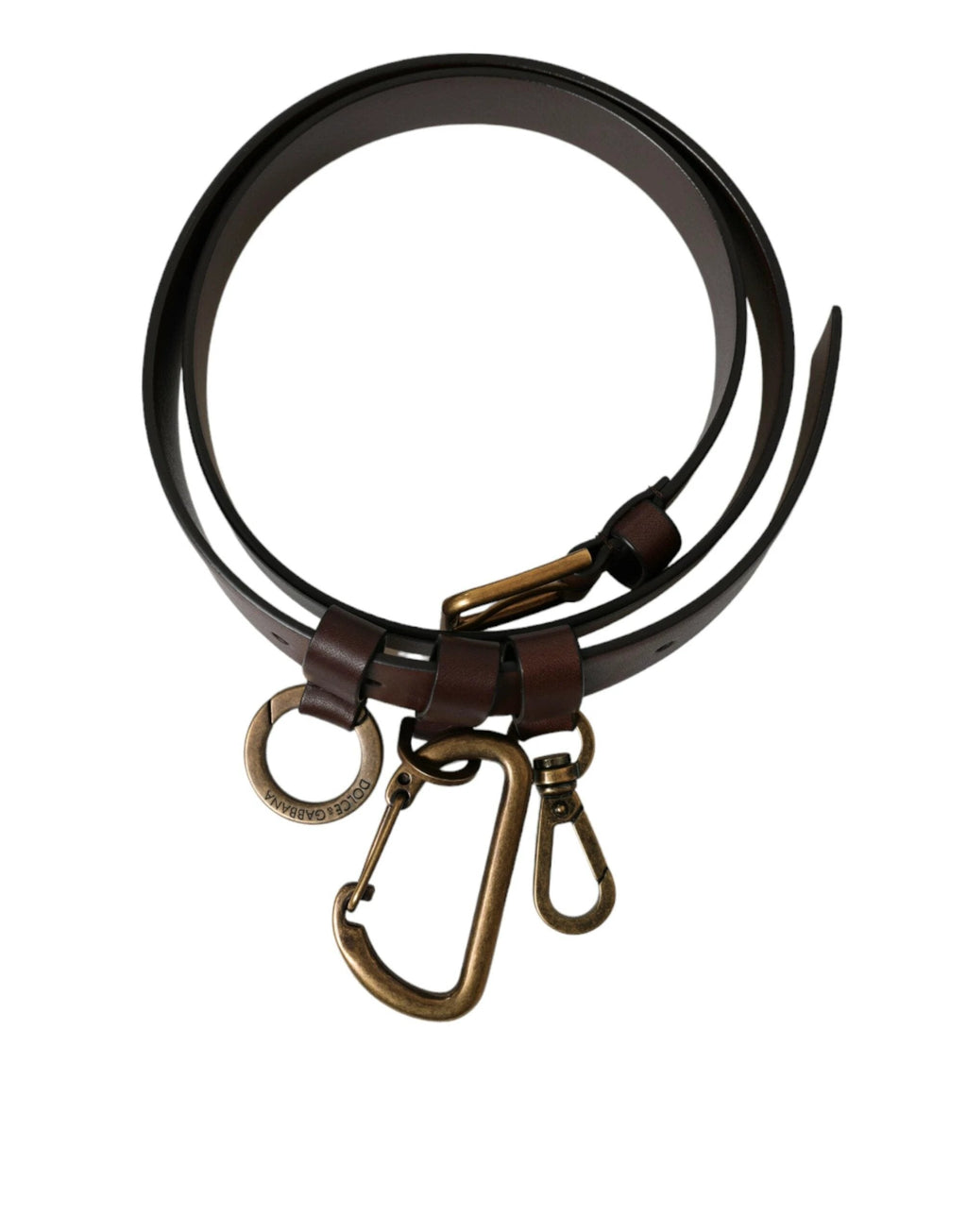 Dolce & Gabbana Brown Calf Leather Gold Metal Buckle Belt