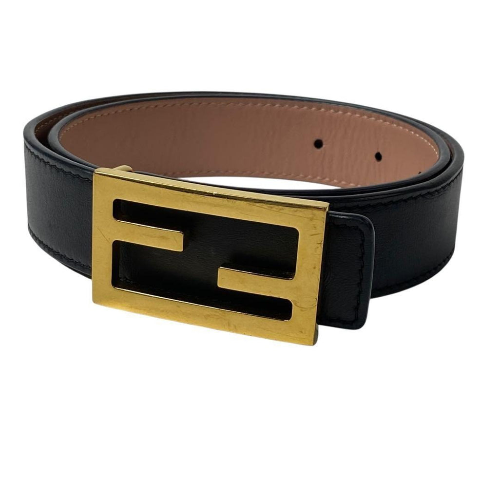 Fendi FF Leather Belt Buckle Black