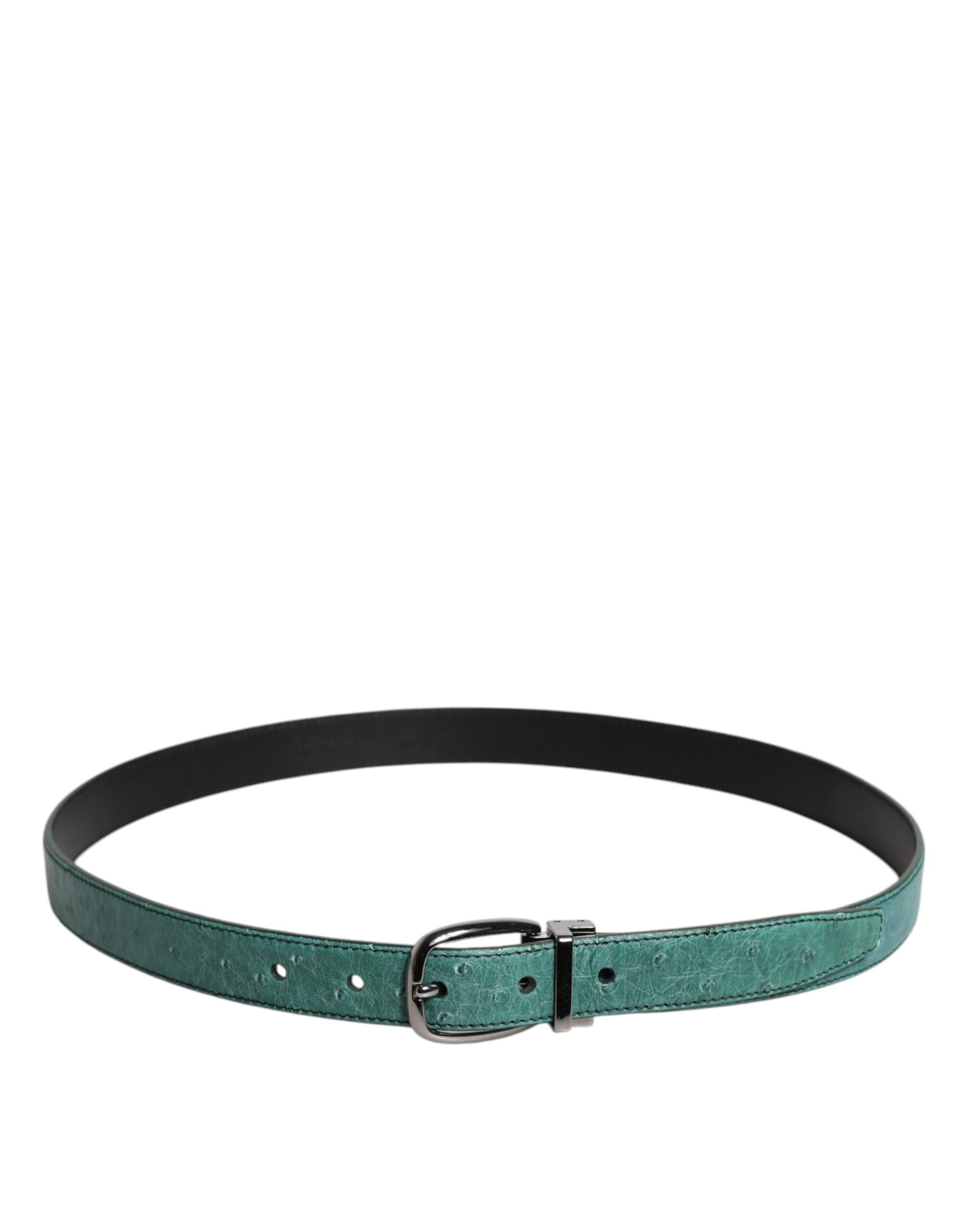 Dolce & Gabbana Green Leather Silver Tone Metal Buckle Belt