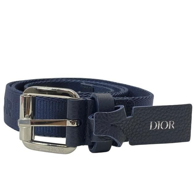 Dior Belt Logo Jacquard Small Item Canvas Leather Navy Silver Hardware