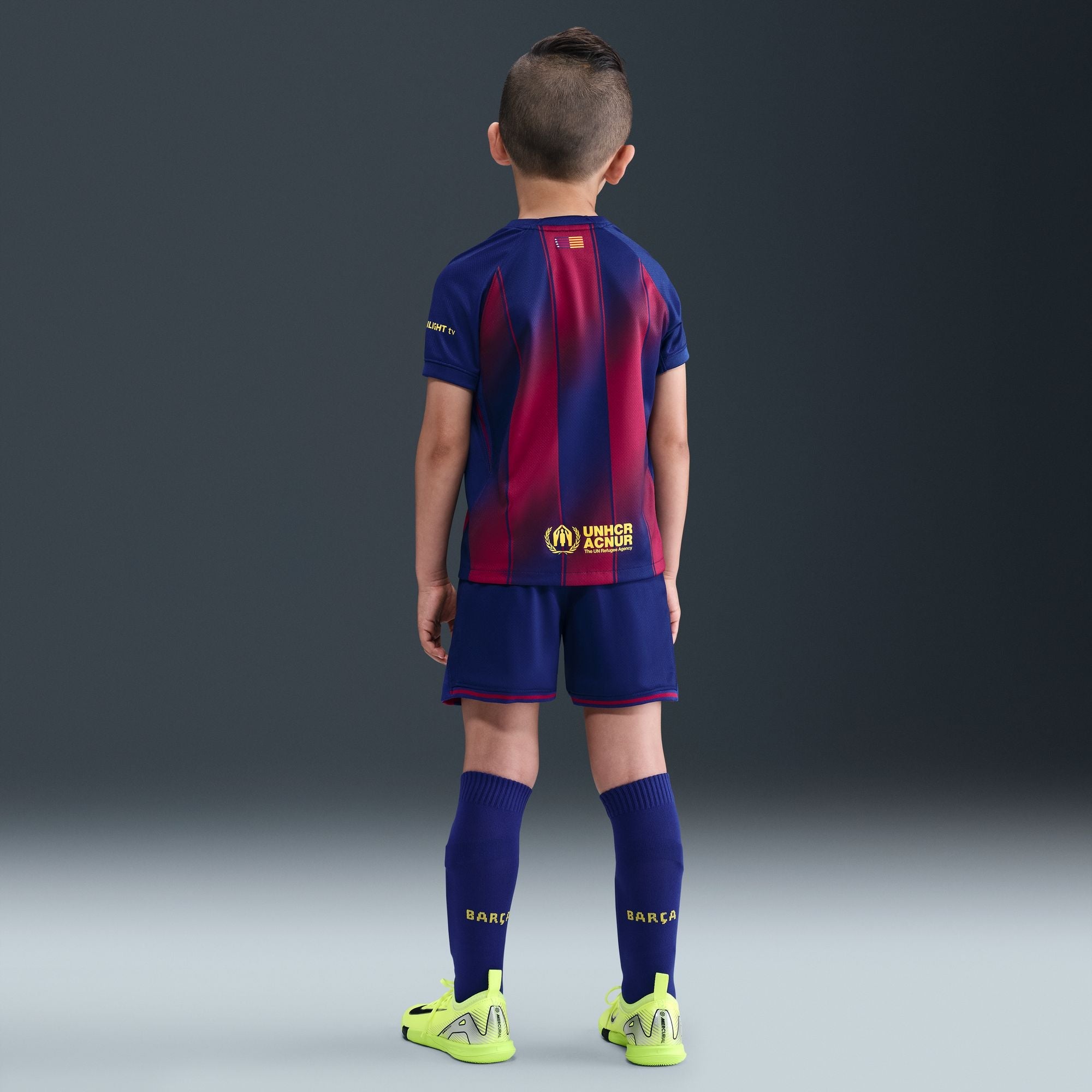 Nike FC Barcelona 2025/26 Stadium Home Little Kids' Soccer Replica 3-Piece Kit