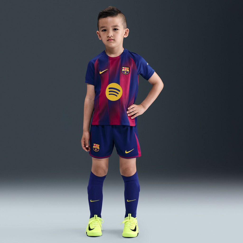 Nike FC Barcelona 2025/26 Stadium Home Little Kids' Soccer Replica 3-Piece Kit