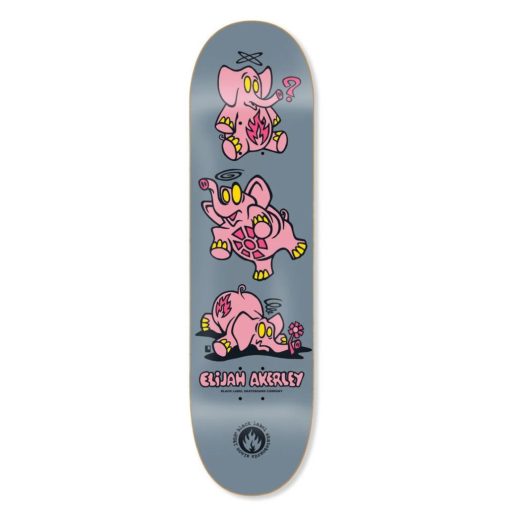 Black Label Skateboard Deck Elijah Akerley Pink Elephants Grey 8.25" x 32.12"