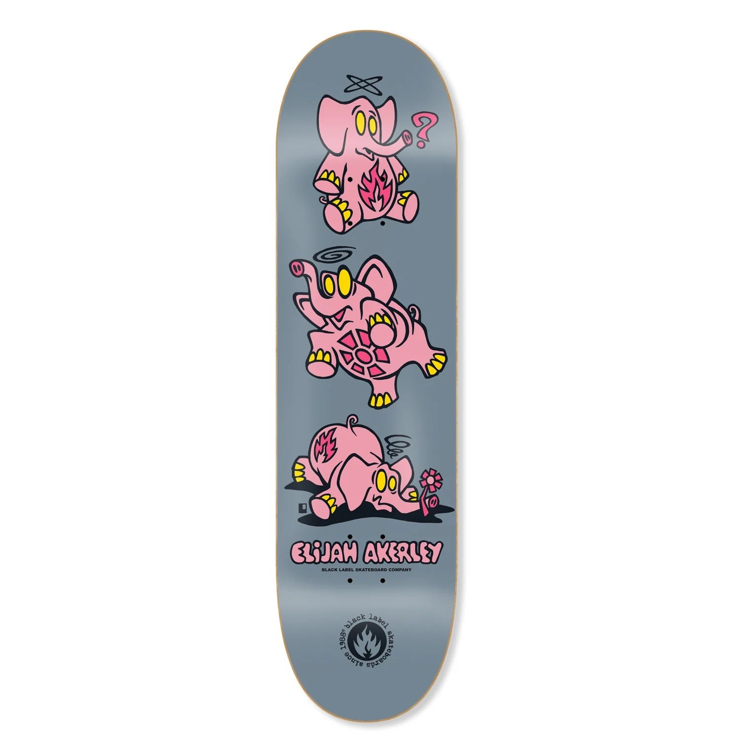 Black Label Skateboard Deck Elijah Akerley Pink Elephants Grey 8.25" x 32.12"