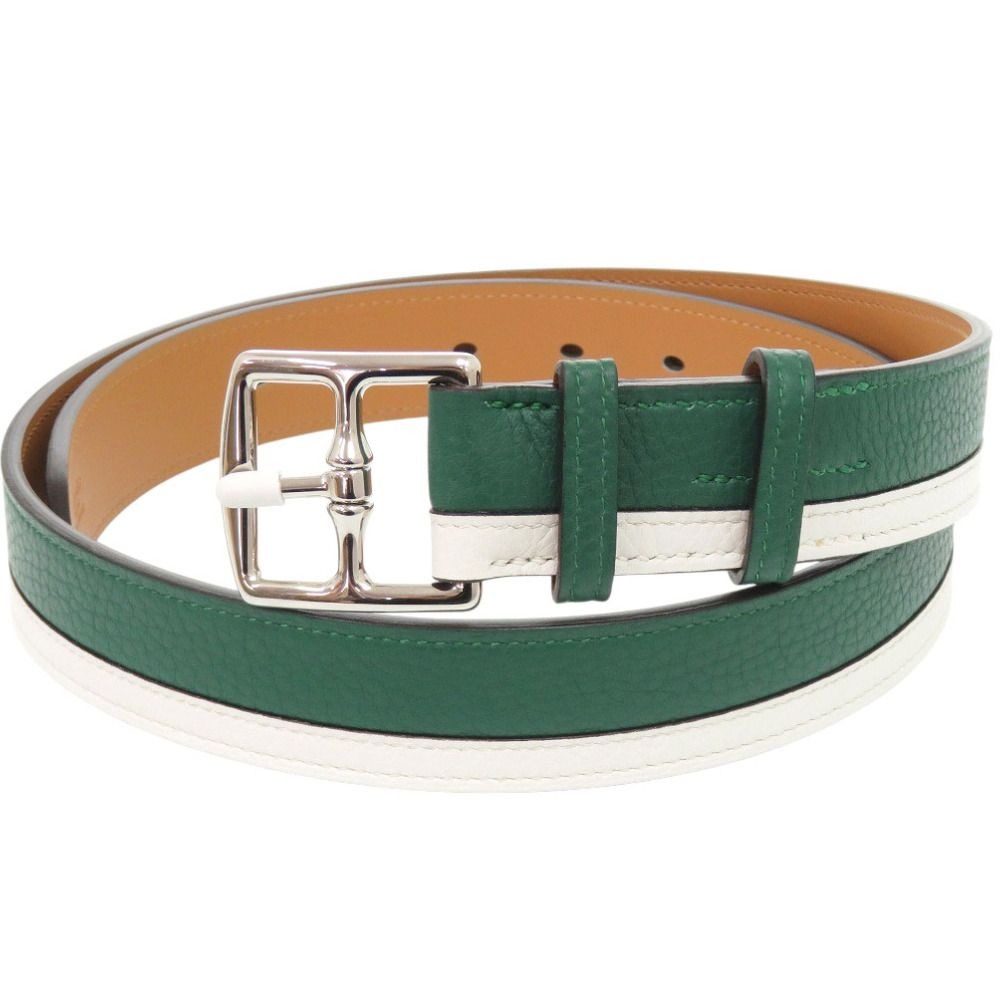 Hermes Etriviere Leather Bicolor Green White Silver Belt
