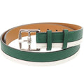 Hermes Etriviere Leather Bicolor Green White Silver Belt