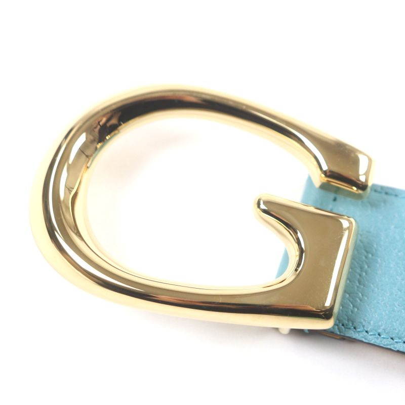 Gucci Memorable Buckle g Logo Bicolor Leather Belt Yellow Blue