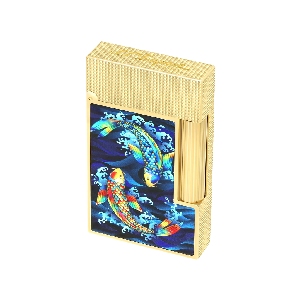 S.T. DUPONT Ligne 2 Golden Koi Fish Blue Lighter/Briquet C16397SH
